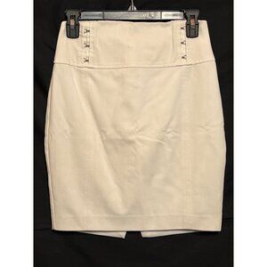 Express Womens White Fitted Pencil Skirt Size 0 With Back Zipper & Front Slit